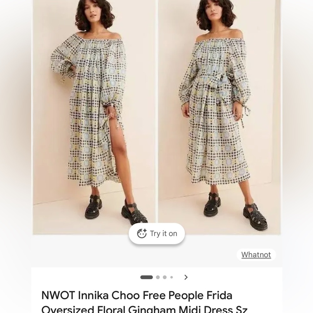 NWT Free People Innika Choo Gingham Mido Dress Size 3 Large